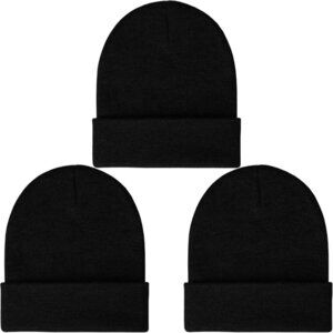 Men's 3 Pack Black Comfortable Breathable Beanie Knit Slouchy Winter Skull Hats